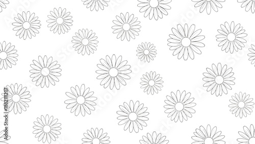 Simple Gray Flower Illustrations on White Background.