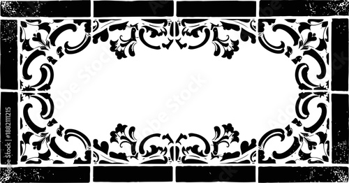 Vintage ornate rectangular frame with floral and scroll design on white background
