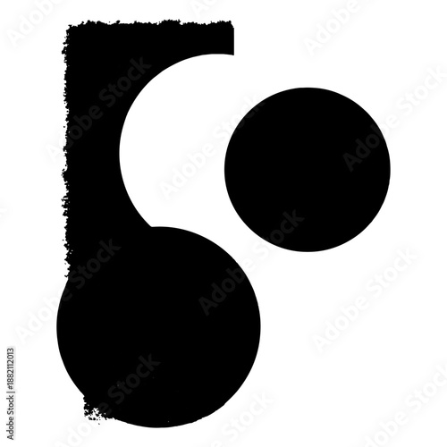 Yin Yang Abstract: A stark monochrome composition, featuring the iconic balance of opposing forces, with a rough-edged silhouette of the curved element and a contrasting circular shape.