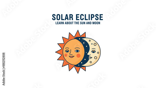 Illustration of a solar eclipse with the sun and moon aligned.