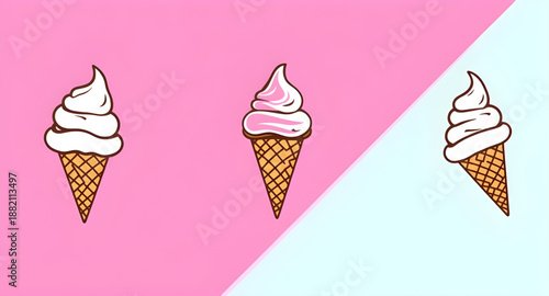 ice cream cone, icecream, dessert, sweet, cartoon, illustration, cute, funny, mascot, character, tasty, delicious, frozen, cold, summer, food, snack, treat, scoop, waffle, vanilla, chocolate, strawber