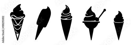 icecream, dessert, sweet, frozen, treat, cone, scoop, silhouette, black, shadow, outline, solid, shape, food, snack, summer, cold, creamy, tasty, delicious, sugar, dairy, milk, refreshment, cafe, shop