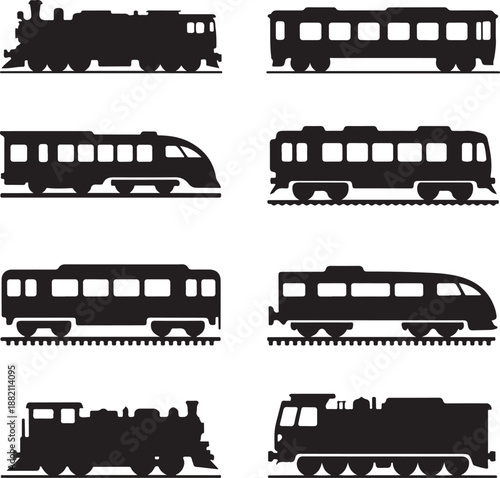 black train silhouettes on white background