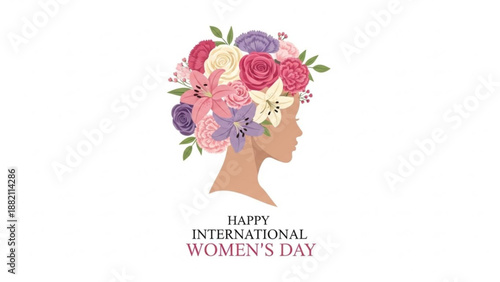 Happy international women's day floral head illustration