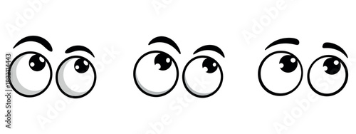 Expressive cartoon eyes illustration showing various upward glances with eyebrows vector.