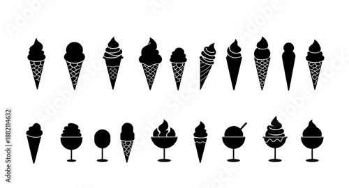 icecream, icecreamcone, dessert, sweet, frozen, treat, silhouette, black, shadow, outline, solid, shape, cone, scoop, summer, cold, creamy, food, snack, desserticon, foodicon, minimal, simple, flat, g