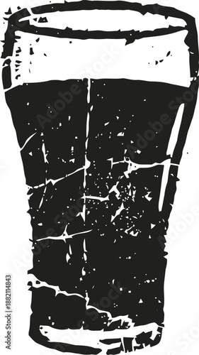 Beer pint glass silhouette with frothy head and distressed texture design
