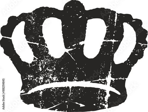 Vintage distressed crown illustration with grunge texture, royal insignia symbol design, antique emblem