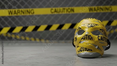 Caution Tape Wrapped Skull Warning Danger.