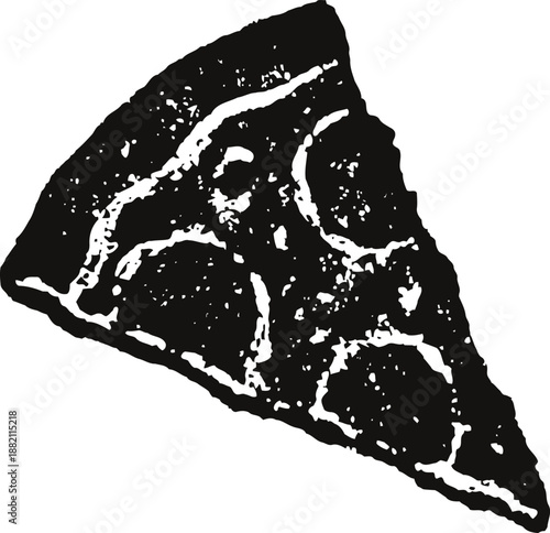 Pizza slice with pepperoni and cheese illustration in black and white