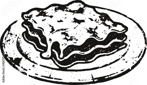 classic lasagna slice on plate with melted cheese and layered pasta