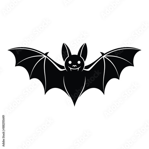 a silhouette of a bat with outstretched wings against a white backdrop
