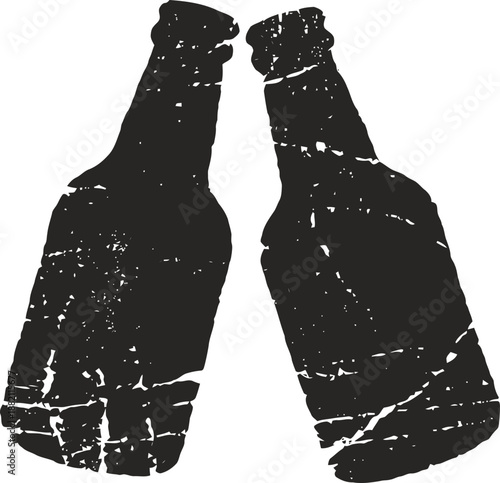 Grunge illustration of two beer bottles clinking together in a toast celebration