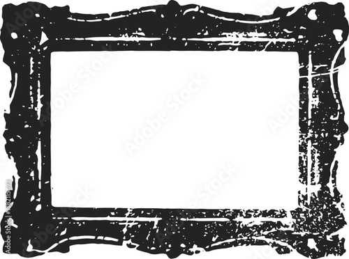 Grunge black rectangular frame with rough edges and distressed texture border design