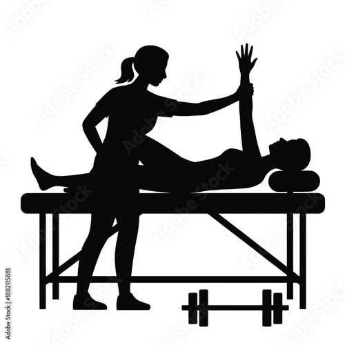 a silhouette of a woman receiving physical therapy on a treatment table