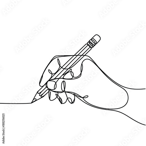 Wallpaper Mural a single line drawing depicts a hand holding and using a pencil to write Torontodigital.ca