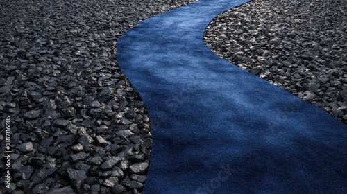 Wallpaper Mural A single narrow path paved with smooth deep blue velvet weaving through a field of dark river stones under soft evening light Torontodigital.ca