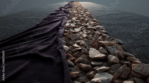 Wallpaper Mural A rugged landscape divided by a flowing strip of rich purple velvet bridging two banks of scattered stones on a wide shoreline Torontodigital.ca