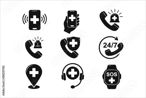 Set Ikon Siluet Panggilan Darurat