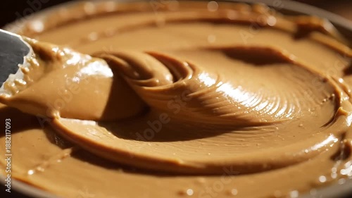Creamy peanut butter in a jar with a knife for sandwich preparation