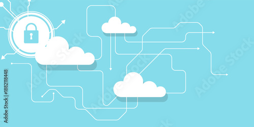Web cloud technology. Protection concept. System privacy, vector illustration