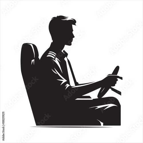 pilot in cockpit vector silhouette clip art icon design illustration