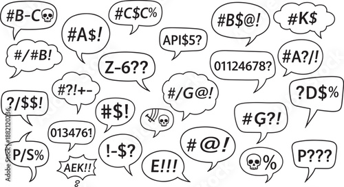 Chat bubble with symbols and codes messaging