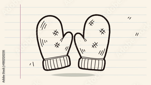 Pair of Winter Mittens Hand Drawn Illustration.