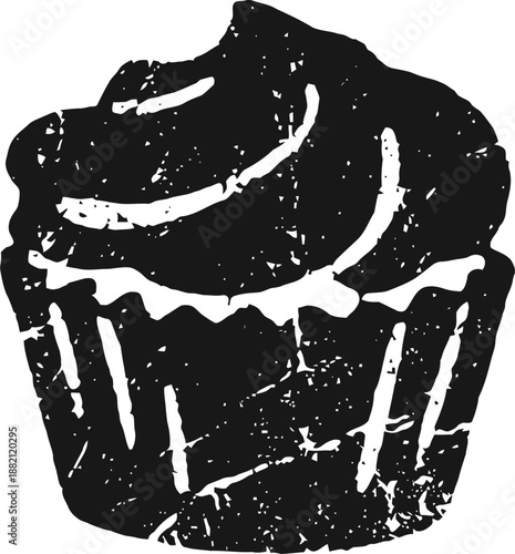 Vintage cupcake illustration with textured distressed effect and frosting swirl