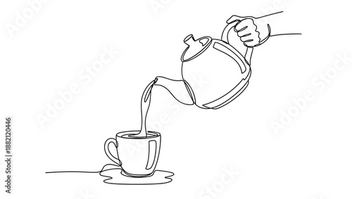 Pouring Coffee from Kettle into Cup.