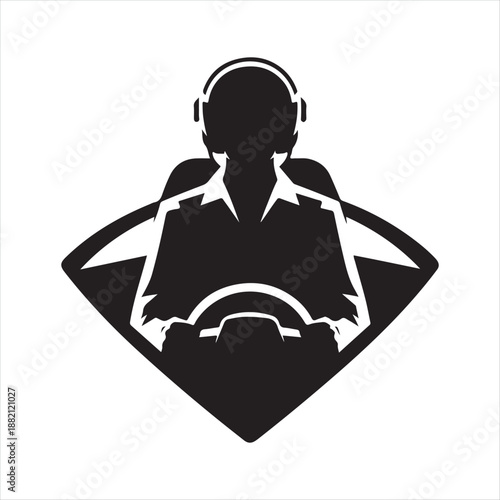 pilot in cockpit vector silhouette clip art icon design illustration