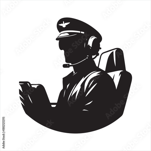 pilot in cockpit vector silhouette clip art icon design illustration