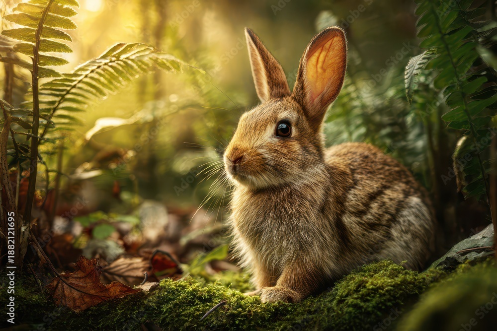 Fototapeta premium Gentle brown rabbit portrait in a peaceful nature scene