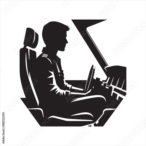 pilot in cockpit vector silhouette clip art icon design illustration