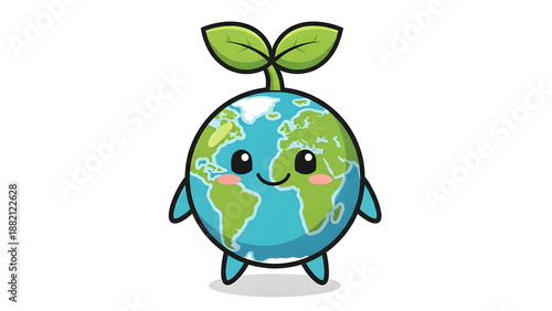 Adorable Earth Character Illustration with Green Sprout on Head Representing New Growth and Life