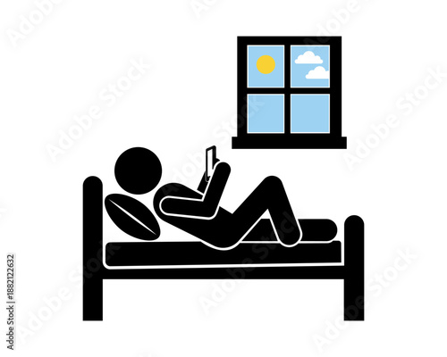 Using Smartphone in Bed in the Morning Stickman Illustration.