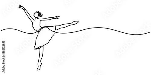 Continuous one line drawing of Ballet dancer. Single line drawing illustration of Female ballet dancer. Professional ballerina dancing ballet concept vector art. Doodle line illustration. 