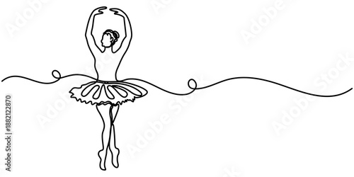 Continuous one line drawing of Ballet dancer. Single line drawing illustration of Female ballet dancer. Professional ballerina dancing ballet concept vector art. Doodle line illustration. 