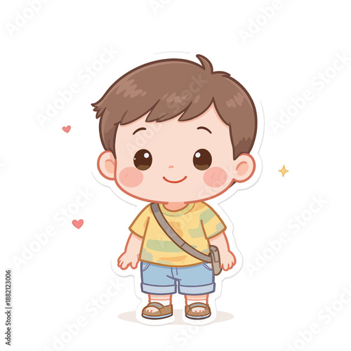 Adorable Little Boy with a Backpack, Illustrated in a Charming Cartoon Style