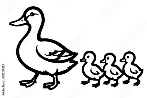 Mother Duck with Ducklings Vector Illustration
