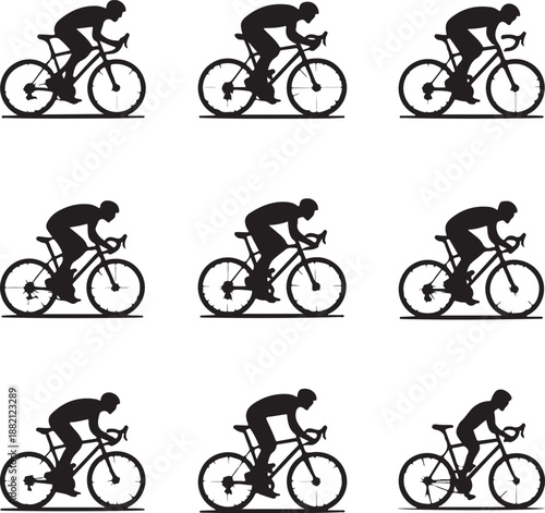 silhouette of cyclist riding bicycle in various positions on road