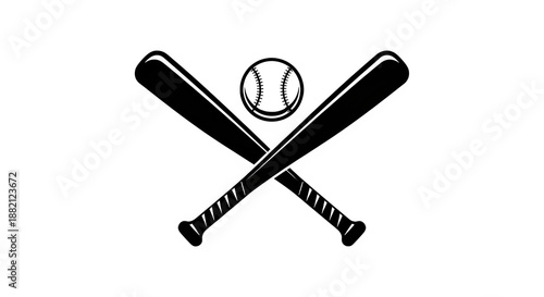Vintage style crossed baseball bats and ball sports logo icon