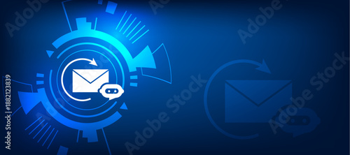 AI Agent Email Automation Icon with Blue Abstract Digital Concept