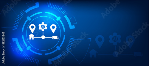 AI Logistics Optimization Icon with Blue Abstract Efficiency Theme