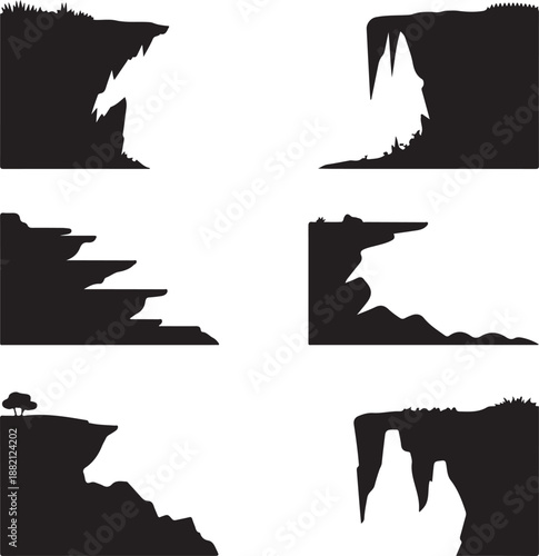 various cliff silhouettes on white background