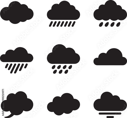 Weather cloud icons with rain and storm symbols