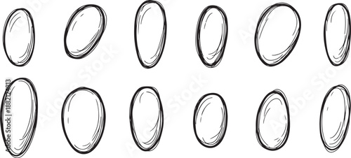 Hand drawn oval shapes on white background minimal simple