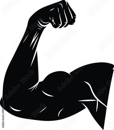 Strong black arm muscle biceps silhouette icon vector illustration for fitness gym power and bodybuilding concept on isolated white background