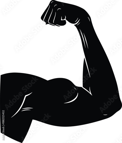 Strong muscular arm flexing biceps silhouette icon vector illustration for gym fitness and bodybuilding sport concept on isolated white background