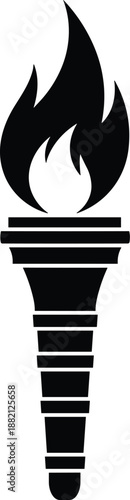 Black and white flaming torch silhouette icon vector illustration for freedom symbol and sport competition concept on isolated white background